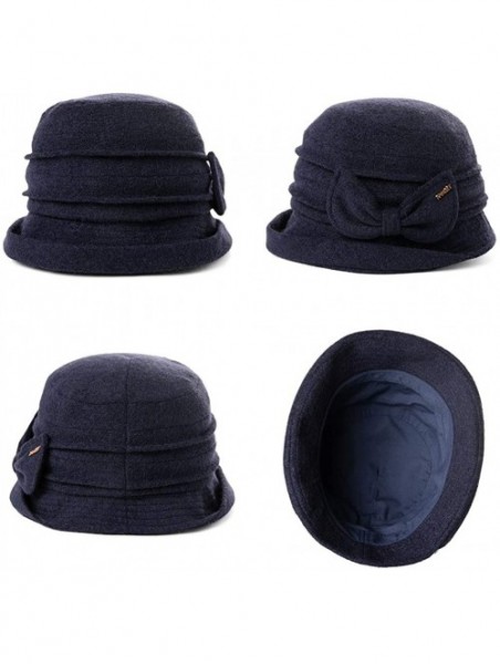 Bucket Hats Ladies Wool Cloche Hats Winter Bucket Hat 1920s Vintage Derby Hat Foldable - 00769_navyblue - C7192EM5O0W $18.86