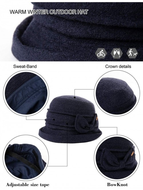 Bucket Hats Ladies Wool Cloche Hats Winter Bucket Hat 1920s Vintage Derby Hat Foldable - 00769_navyblue - C7192EM5O0W $18.86