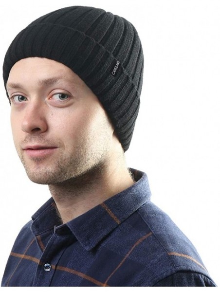 Skullies & Beanies Men's Fleece Wool Cable Knit Winter Beanie Hat - Black - C41860UQ78C $15.55