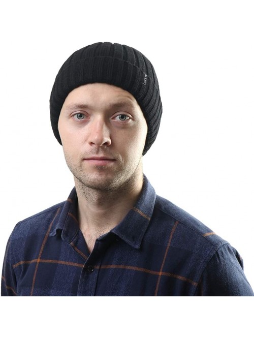 Skullies & Beanies Men's Fleece Wool Cable Knit Winter Beanie Hat - Black - C41860UQ78C $15.55