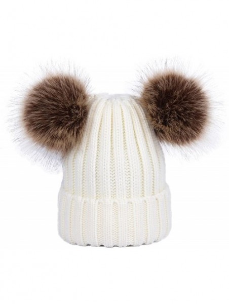 Skullies & Beanies Winter Knit Beanie Hat Warm Wool Hat with Double Removable Pom Pom - White - CY187CD3H2R $14.09