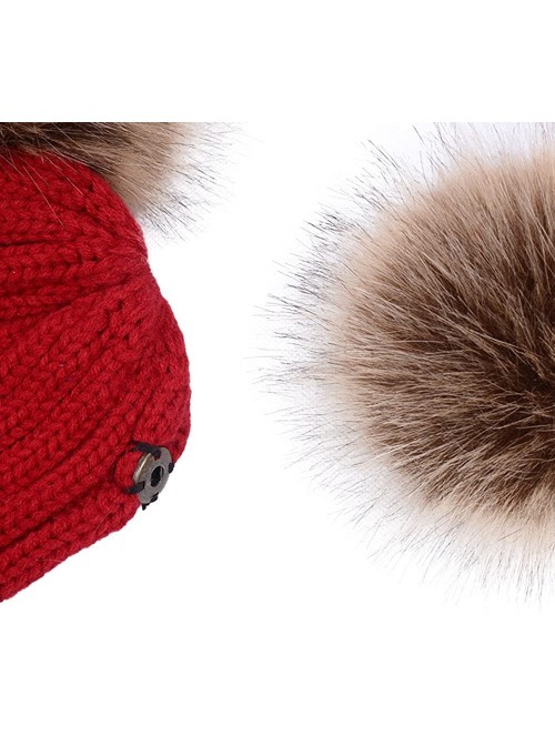 Skullies & Beanies Winter Knit Beanie Hat Warm Wool Hat with Double Removable Pom Pom - White - CY187CD3H2R $14.09