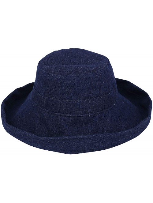 Sun Hats Women's Sun Protective Foldable Wide Brim Cotton Bucket Hat - Denim - CK12DDHROBV $14.69