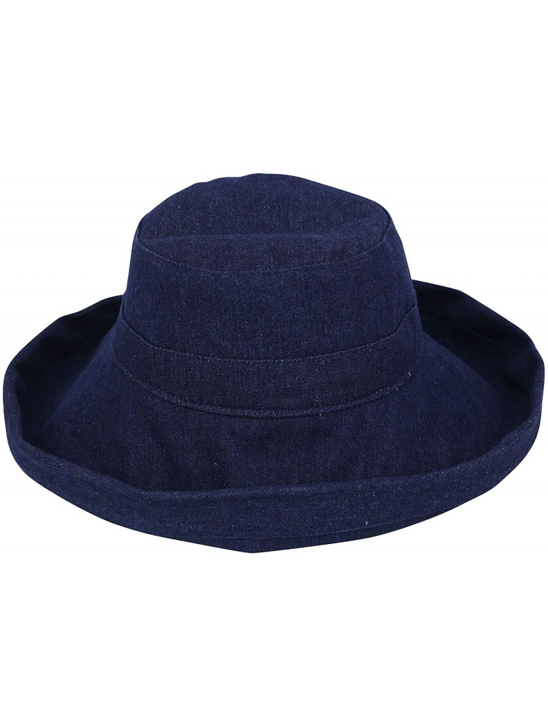 Sun Hats Women's Sun Protective Foldable Wide Brim Cotton Bucket Hat - Denim - CK12DDHROBV $14.69