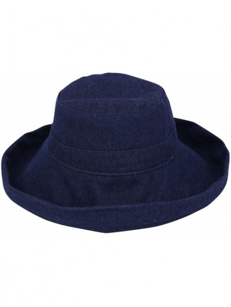 Sun Hats Women's Sun Protective Foldable Wide Brim Cotton Bucket Hat - Denim - CK12DDHROBV $14.69