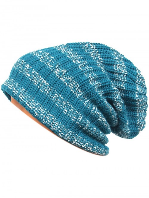 Skullies & Beanies Unisex Beanie Hat Slouchy Knit Cap Skullcap Stripe Baggy Style 1009 - Blue - CU128MYZF5R $13.39