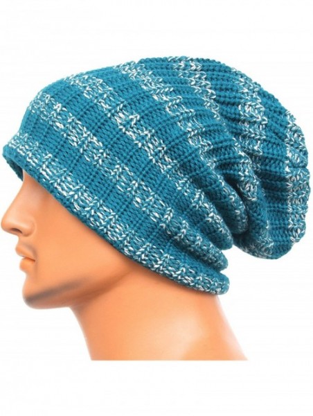 Skullies & Beanies Unisex Beanie Hat Slouchy Knit Cap Skullcap Stripe Baggy Style 1009 - Blue - CU128MYZF5R $13.39