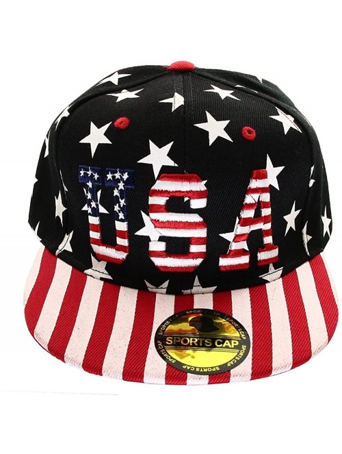 Baseball Caps USA American Flag Printed Baseball Cap Snapback Adjustable Size - Usa - Black - C011AU7ER9J $12.10