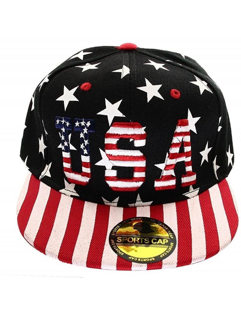 Baseball Caps USA American Flag Printed Baseball Cap Snapback Adjustable Size - Usa - Black - C011AU7ER9J $12.10