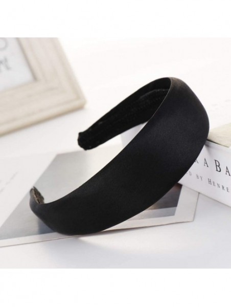 Headbands Satin Sponge Hairband Women Girls Wide Headband Thick Hair Accessories Hair Head Hoop - Black - CM18XNZ9NGR $11.21