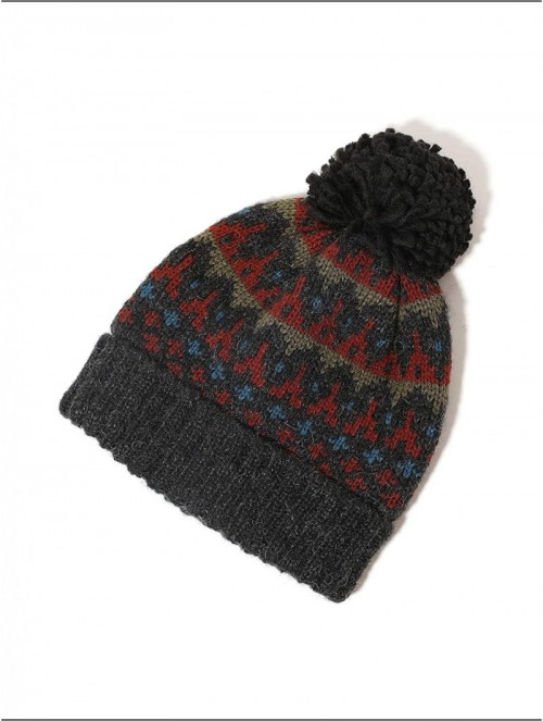 Skullies & Beanies Mens Winter Warm Rib Cable Pattern 10% Wool Pom Beanie Hat - Brick-red - CV18TQLWNG4 $12.17