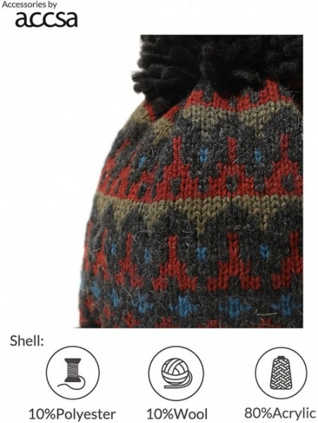 Skullies & Beanies Mens Winter Warm Rib Cable Pattern 10% Wool Pom Beanie Hat - Brick-red - CV18TQLWNG4 $12.17