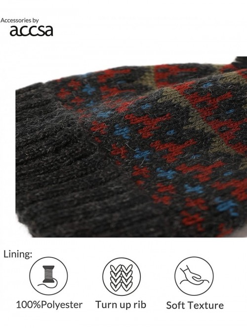 Skullies & Beanies Mens Winter Warm Rib Cable Pattern 10% Wool Pom Beanie Hat - Brick-red - CV18TQLWNG4 $12.17