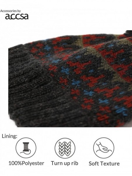 Skullies & Beanies Mens Winter Warm Rib Cable Pattern 10% Wool Pom Beanie Hat - Brick-red - CV18TQLWNG4 $12.17