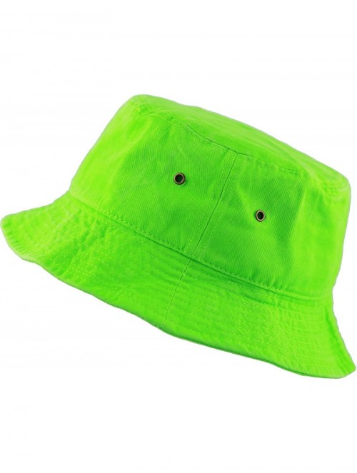 Bucket Hats Unisex 100% Cotton Packable Summer Travel Bucket Beach Sun Hat - Neongreen - CV185YGCO8L $11.76