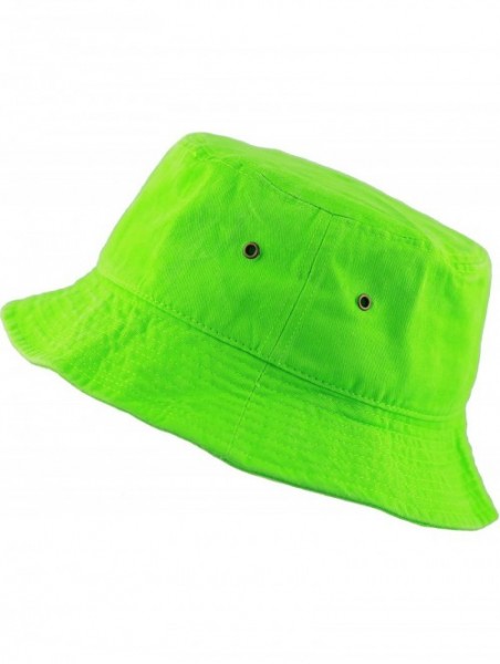 Bucket Hats Unisex 100% Cotton Packable Summer Travel Bucket Beach Sun Hat - Neongreen - CV185YGCO8L $11.76