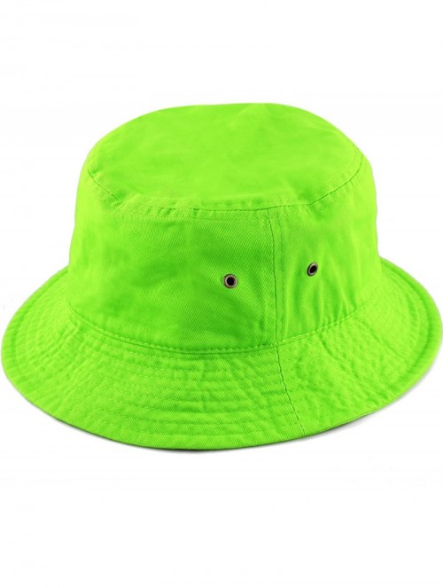 Bucket Hats Unisex 100% Cotton Packable Summer Travel Bucket Beach Sun Hat - Neongreen - CV185YGCO8L $11.76