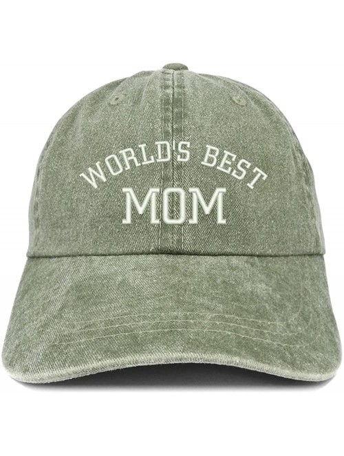 Baseball Caps World's Best Mom Embroidered Pigment Dyed Low Profile Cotton Cap - Olive - CH18CTO6OO8 $20.52