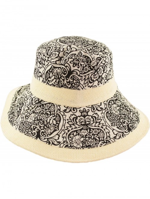 Sun Hats Lightweight Fabric & Straw Beach Hat for Women- Packable UV Protection Cotton Sun Hat - Black & White - CN18OG0GK7U ...