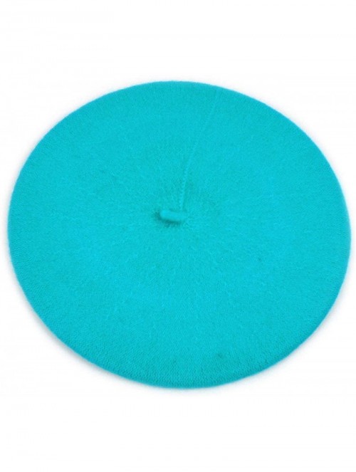 Berets Solid Color French Wool Beret - Turquoise - CG11CQA5KCV $15.68