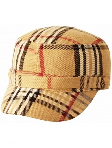 Baseball Caps Super Soft Cashmere Feel Classic Plaid Cadet Army Cap Hat Tan - C611IPLPV8T $21.17