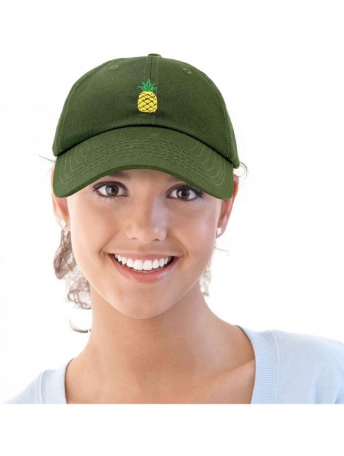 Baseball Caps Pineapple Hat Unstructured Cotton Baseball Cap - Olive - CK18ICEEYYY $11.48