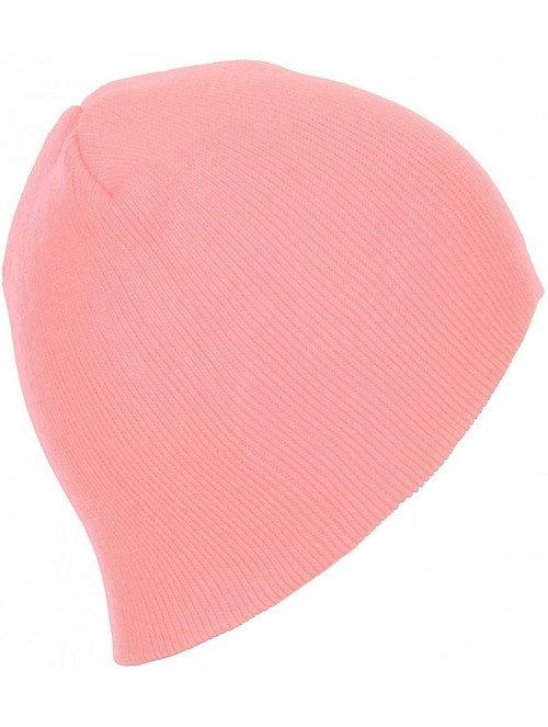 Skullies & Beanies Thick Plain Knit Beanie Slouchy Cuff Toboggan Daily Hat Soft Unisex Solid Skull Cap - Light Pink - CA18LMZ...