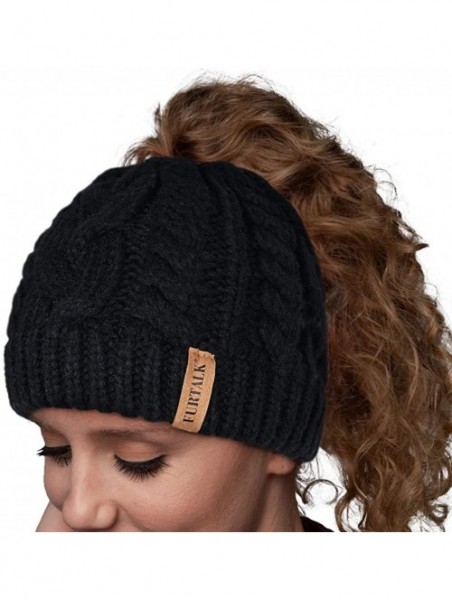 Skullies & Beanies Women Hat Knit Skull Beanie Winter Outdoor Runner Messy Bun Ponytail Cap - 02-black - C218HARLC3C $12.28