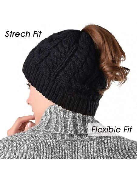 Skullies & Beanies Women Hat Knit Skull Beanie Winter Outdoor Runner Messy Bun Ponytail Cap - 02-black - C218HARLC3C $12.28