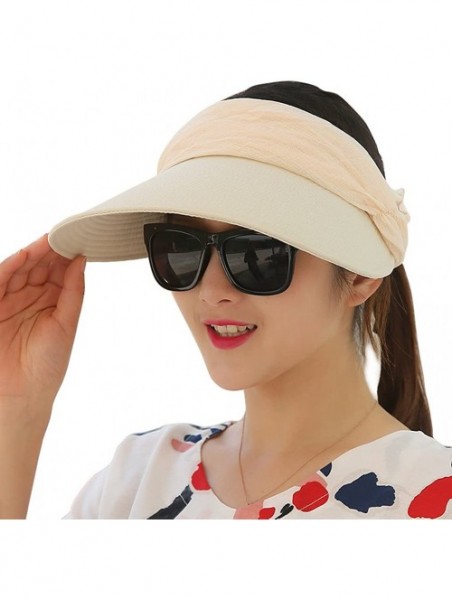 Sun Hats Floppy Summer UPF50+ Foldable Sun Beach Hats Accessories Wide Brim for Women - Beige Empty Top - CW17YE97LSD $24.54