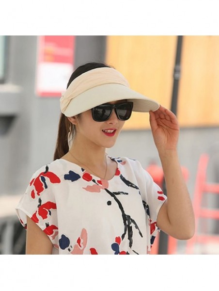 Sun Hats Floppy Summer UPF50+ Foldable Sun Beach Hats Accessories Wide Brim for Women - Beige Empty Top - CW17YE97LSD $24.54