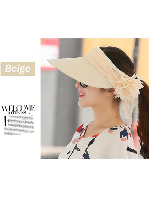 Sun Hats Floppy Summer UPF50+ Foldable Sun Beach Hats Accessories Wide Brim for Women - Beige Empty Top - CW17YE97LSD $24.54