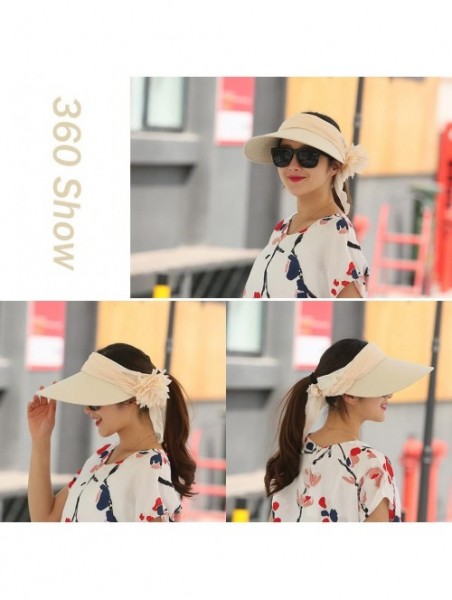 Sun Hats Floppy Summer UPF50+ Foldable Sun Beach Hats Accessories Wide Brim for Women - Beige Empty Top - CW17YE97LSD $24.54