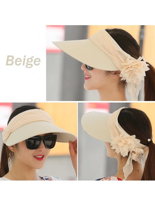 Sun Hats Floppy Summer UPF50+ Foldable Sun Beach Hats Accessories Wide Brim for Women - Beige Empty Top - CW17YE97LSD $24.54