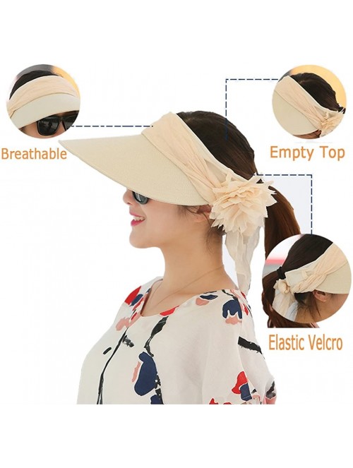 Sun Hats Floppy Summer UPF50+ Foldable Sun Beach Hats Accessories Wide Brim for Women - Beige Empty Top - CW17YE97LSD $24.54