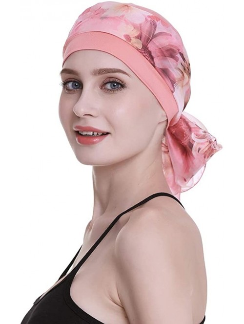 Headbands Elegant Chemo Cap With Silky Scarfs For Cancer Women Hair Loss Sleep Beanie - Coral - C218LXADAD4 $16.39