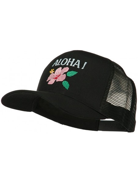 Baseball Caps Hawaii State Flower with Aloha Embroidered Trucker Cap - Black - CJ11LJVFL1J $24.13