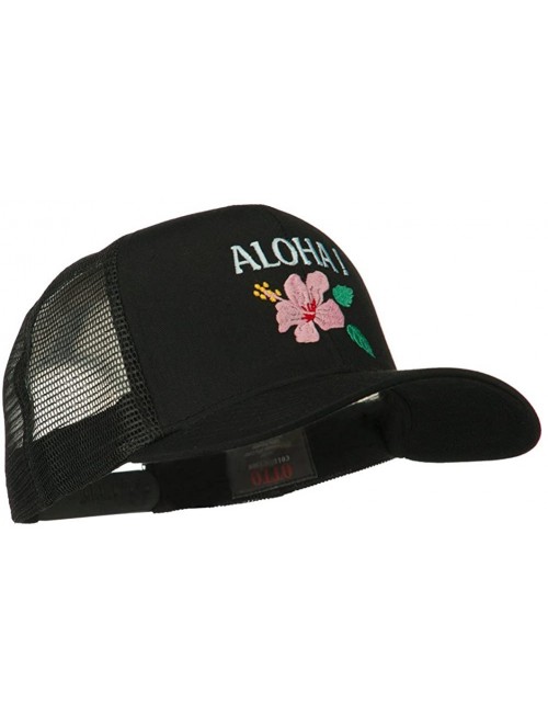 Baseball Caps Hawaii State Flower with Aloha Embroidered Trucker Cap - Black - CJ11LJVFL1J $24.13