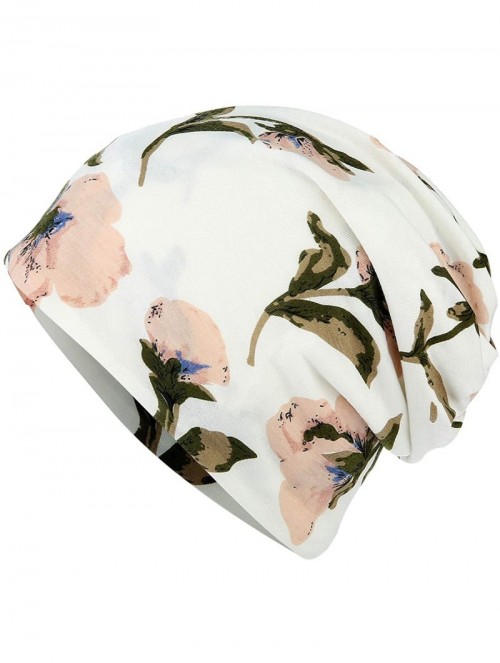 Skullies & Beanies Flower Printed Beanie Women Turban Headband Chemo Cap - Beige&pink - CC18QELN8HX $13.21