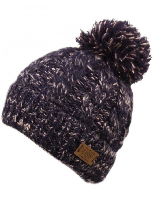 Skullies & Beanies Winter Oversized Cable Knitted Pom Pom Beanie Hat with Fleece Lining. - Mix Navy - CD18L9S48TG $16.84