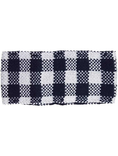 Headbands Women's Winter Knitted Headband Ear Warmer Head Wrap (Flower/Twisted/Checkered) - Checkered-navy - CR18HD5L00M $11.98