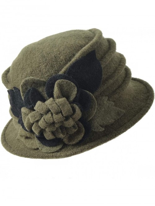 Bucket Hats Women Floral Wool Cloche Winter Hat - Olive - CK18IEQMEWM $23.18