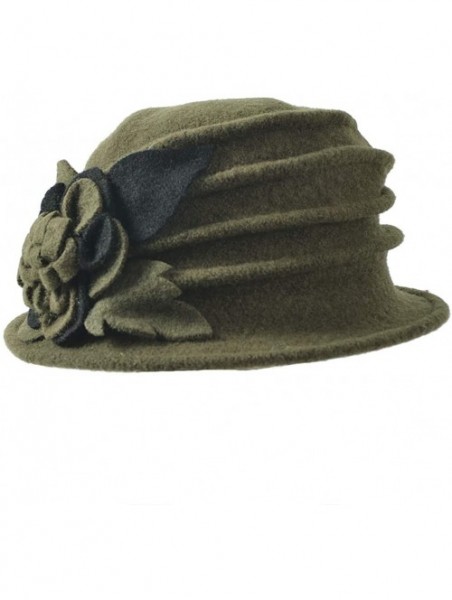 Bucket Hats Women Floral Wool Cloche Winter Hat - Olive - CK18IEQMEWM $23.18