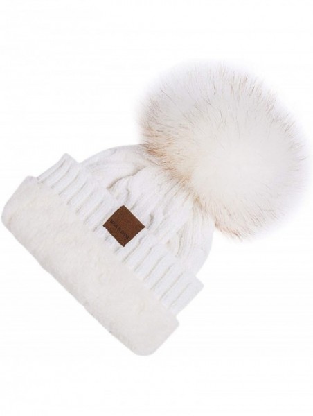 Skullies & Beanies Women Winter Pom Pom Beanie Hats Warm Fleece Lined-Chunky Trendy Cute Chenille Knit Twist Cap - 5-white+bl...