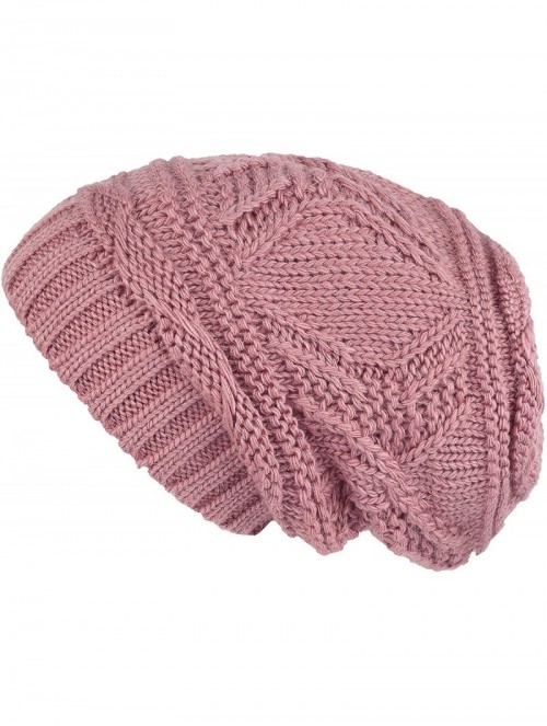 Skullies & Beanies Knit Slouchy Oversized Soft Warm Winter Beanie Hat - Pink - CD12NA2U9K7 $15.44