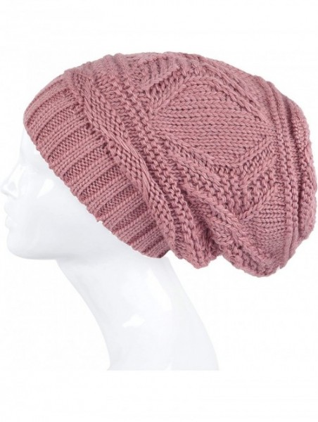 Skullies & Beanies Knit Slouchy Oversized Soft Warm Winter Beanie Hat - Pink - CD12NA2U9K7 $15.44