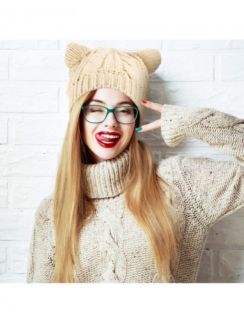 Skullies & Beanies Cat Ear Beanie Hat Cute Cat Knitted Hat Winter Knit Cable Hat for Women Girls (Black and Beige- 2) - CN193...