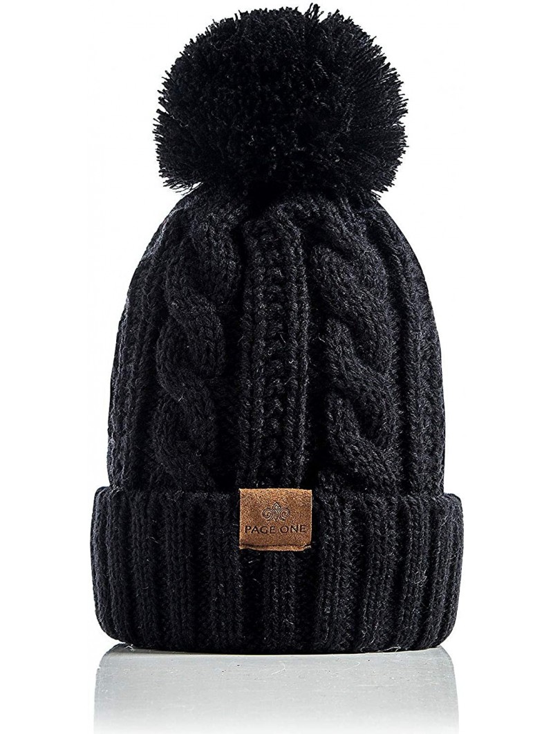 Skullies & Beanies Women Winter Knit Hat Warm Fleece Lined Pom Pom Beanie Hat - 1-black - C618ZD339GU $13.84