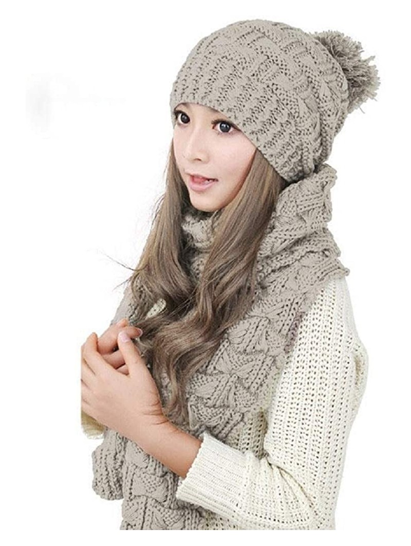 Skullies & Beanies Women Girls Winter Warm Fashion Knitted Hat Beanie Scarf Set - Beige - CC18ILS7RIS $23.09