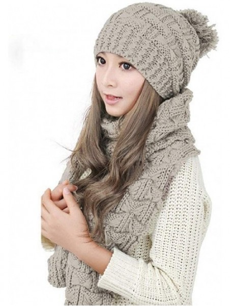 Skullies & Beanies Women Girls Winter Warm Fashion Knitted Hat Beanie Scarf Set - Beige - CC18ILS7RIS $23.09